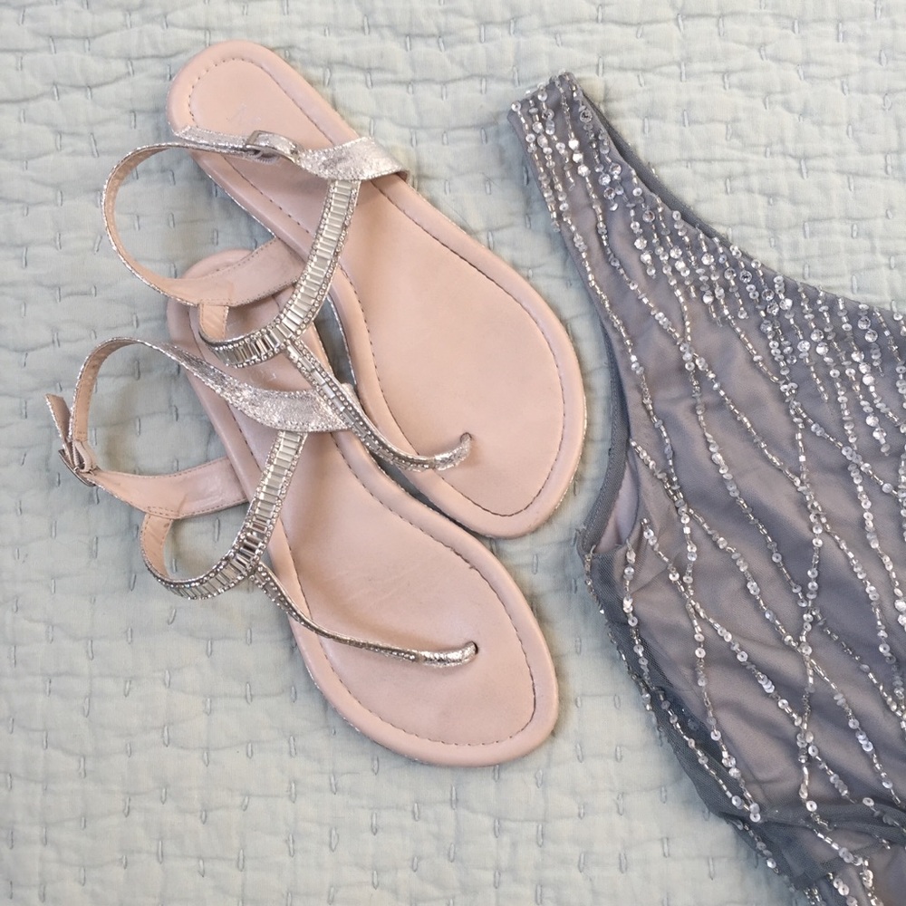 Silver beaded sandals, flats